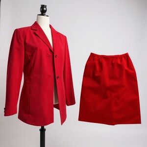 Red Vintage Larry Levine Blazer and Skirt Set